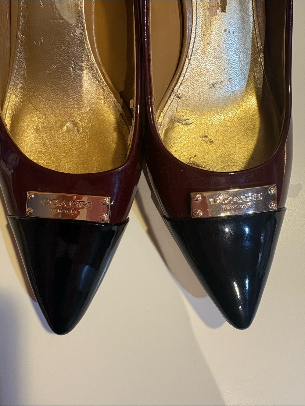 Coach Burgundy and Black Patent Pointed Toe Pumps - Picture 9 of 10